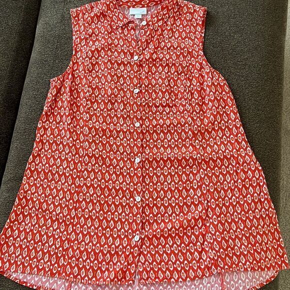J. Jill Sleeveless Orange Red Abstract Design Rayon Button Down A-line Top-Small - Picture 13 of 16